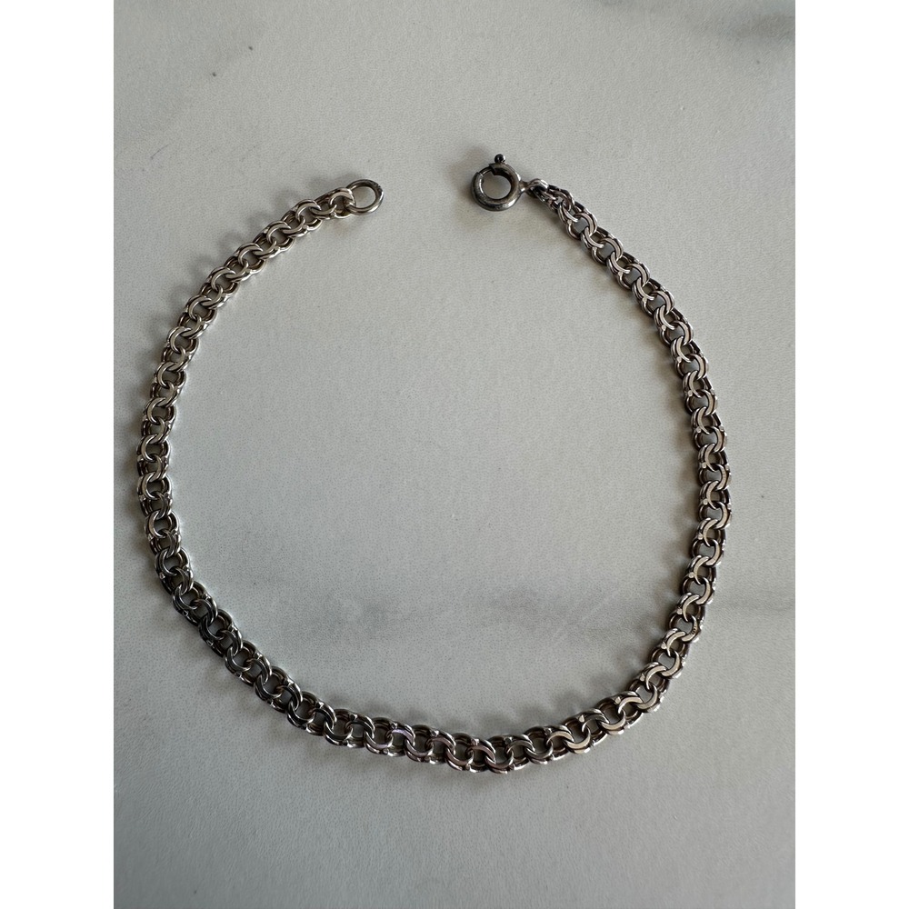 Vintage 950 Sterling Silver Double Link Charm Bracelet 925 Clasp 7.25in 27.3g